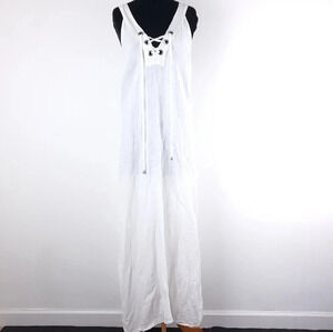 Laura Gotti Made in Italy Pure Linen Maxi Dress Cover Up White Tie Up L